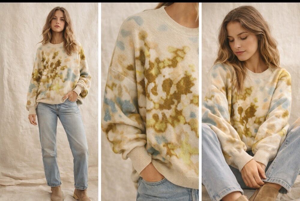 We The Free People Womens Cosmos Sweater‎ M Tie Dye Oversized Crewneck Pullover
